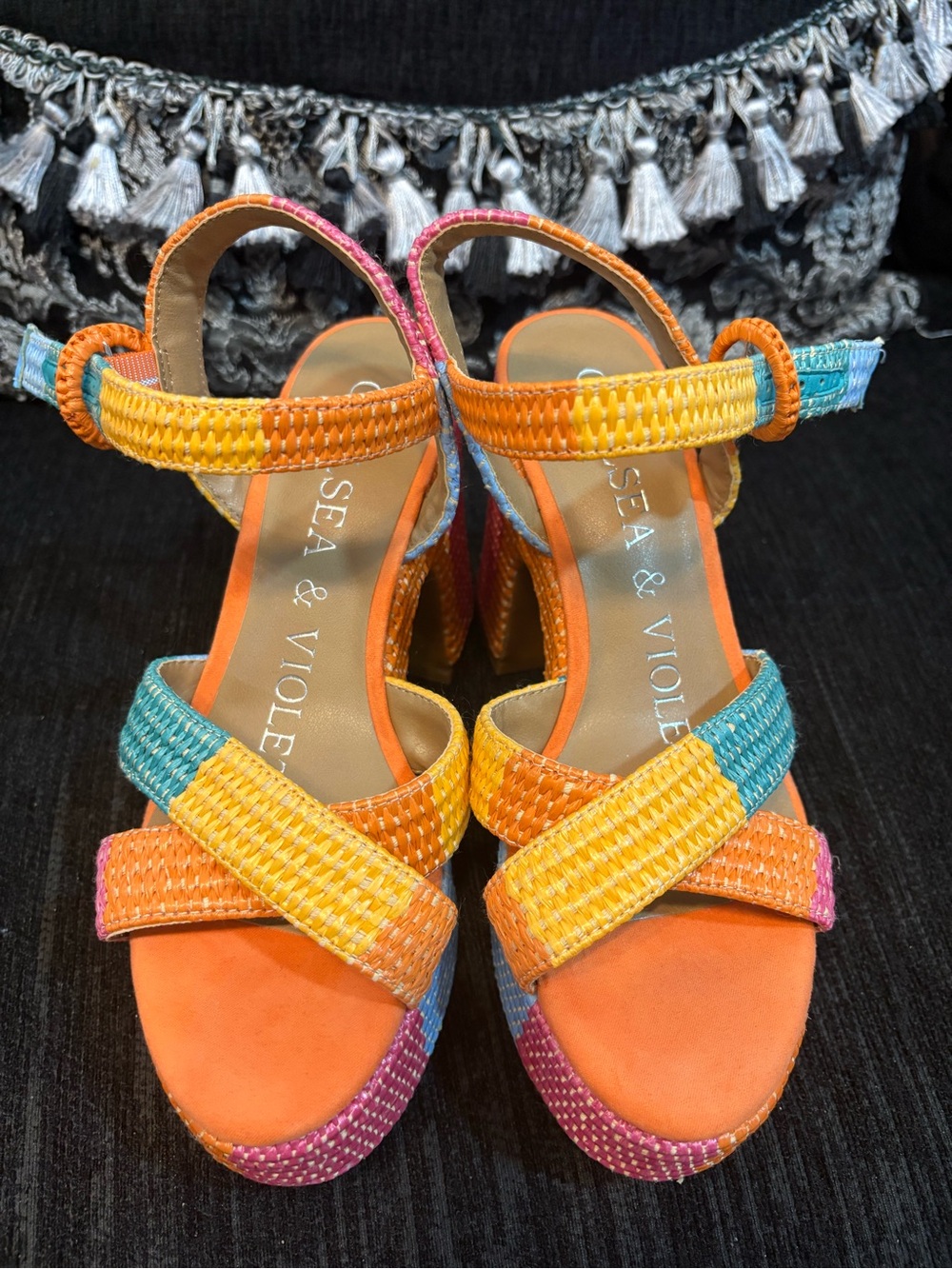 Chelsea & Violet Orange Multicolor Woven Platform heels